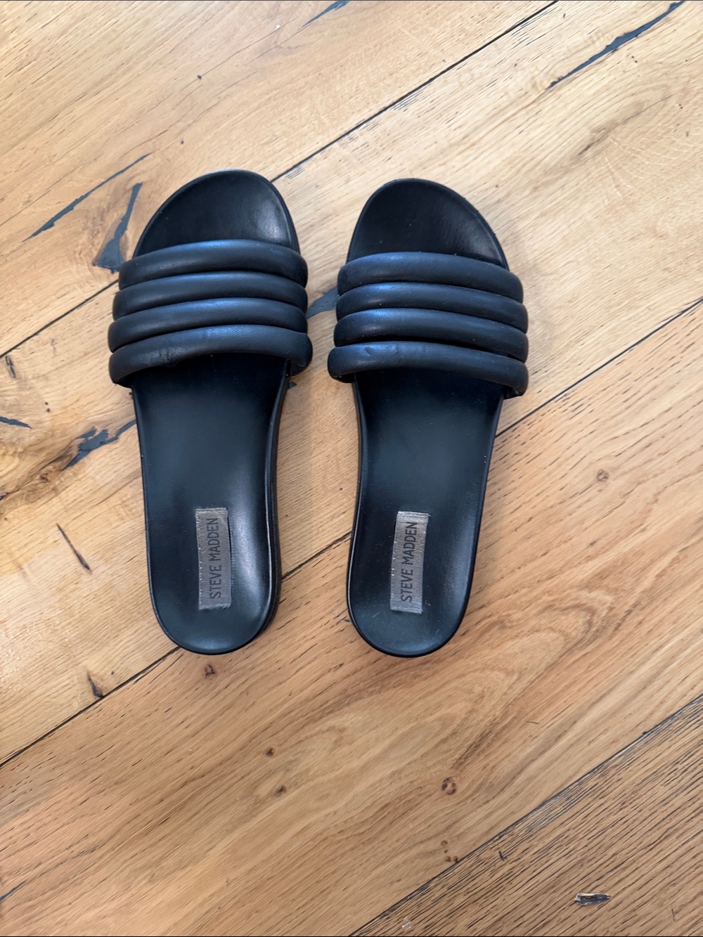 Steve Madden Black Padded Double-Roll Slide Sandals